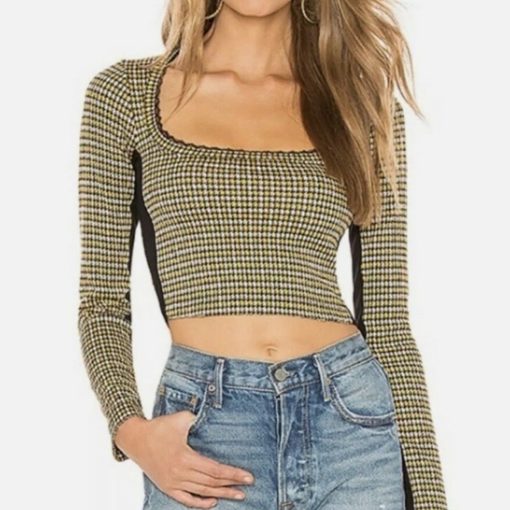 Free People Boston Tee Gold Scoop Neck Cropped Trendy Boho Size Small